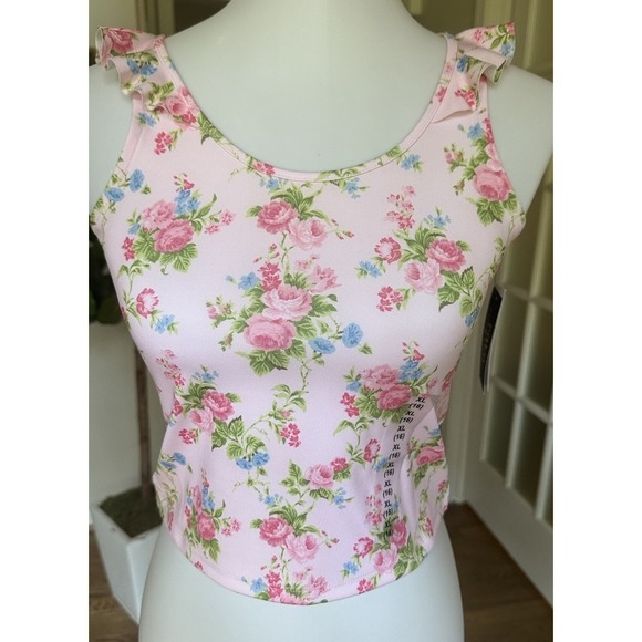 Polo Ralph Lauren Other - Ralph Lauren Pink Floral Ruffle Sleeve Tank Top Girls XL 16 Sleeveless Stretch